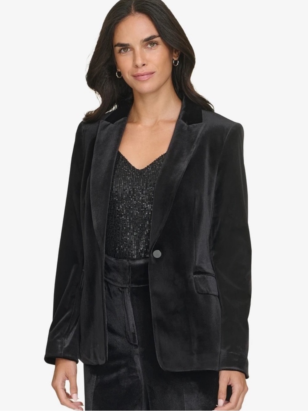 Calvin Klein Black Velvet Single-Button Blazer